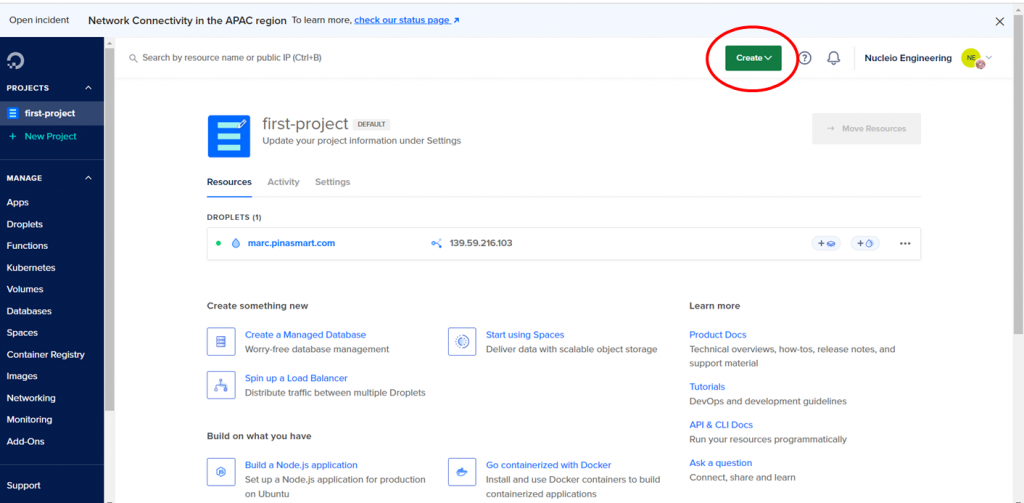 Digitalocean Droplet - Nucleio Information Services